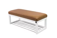 Ławki do przedpokoju - Ławka na buty LPG-4 50cm EMRAWOOD drewno lite kolor biały siedzisko gładkie ekoskóra kolor brązowy - miniaturka - grafika 1
