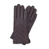 Rękawiczki - Damskie rękawiczki skórzane pikowane w zygzaki - miniaturka - grafika 1