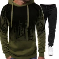 Dresy męskie - KOMPLET Dresowy MĘSKI Spodnie Bluza SPORTOWY z KAPTUREM Zielono-Czarny XXXL - miniaturka - grafika 1