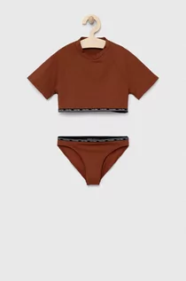 Stroje kąpielowe dla dziewczynek - Calvin Klein Jeans dwuczęściowy strój kąpielowy dziecięcy kolor brązowy - grafika 1
