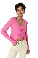 Swetry damskie - Trendyol Damski dopasowany kardigan z dekoltem w serek, Róża, M - miniaturka - grafika 1