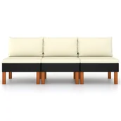 Sofy ogrodowe - VidaXL Siedziska środkowe, 3 szt., polirattan i drewno eukaliptusowe 315768 - miniaturka - grafika 1