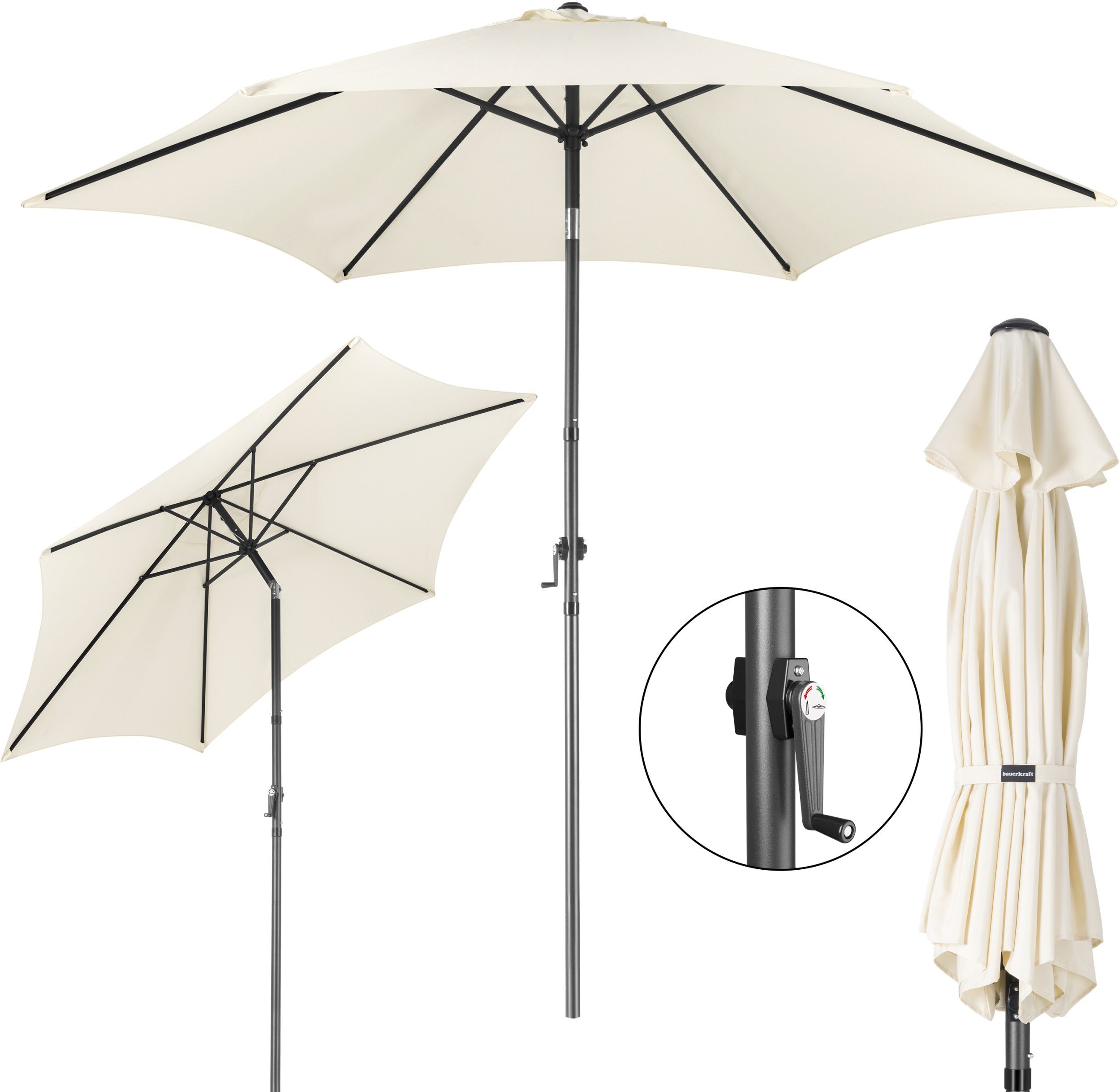 Ambiance Składany parasol ogrodowy balkonowy regulowany 300 cm beżowy 50UV Bauerkraft
