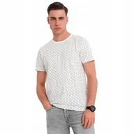 Koszulki męskie - Męska koszulka dzianinowa nadruk full print biała Ombre OM-TSFP-0250 V3 L - miniaturka - grafika 1