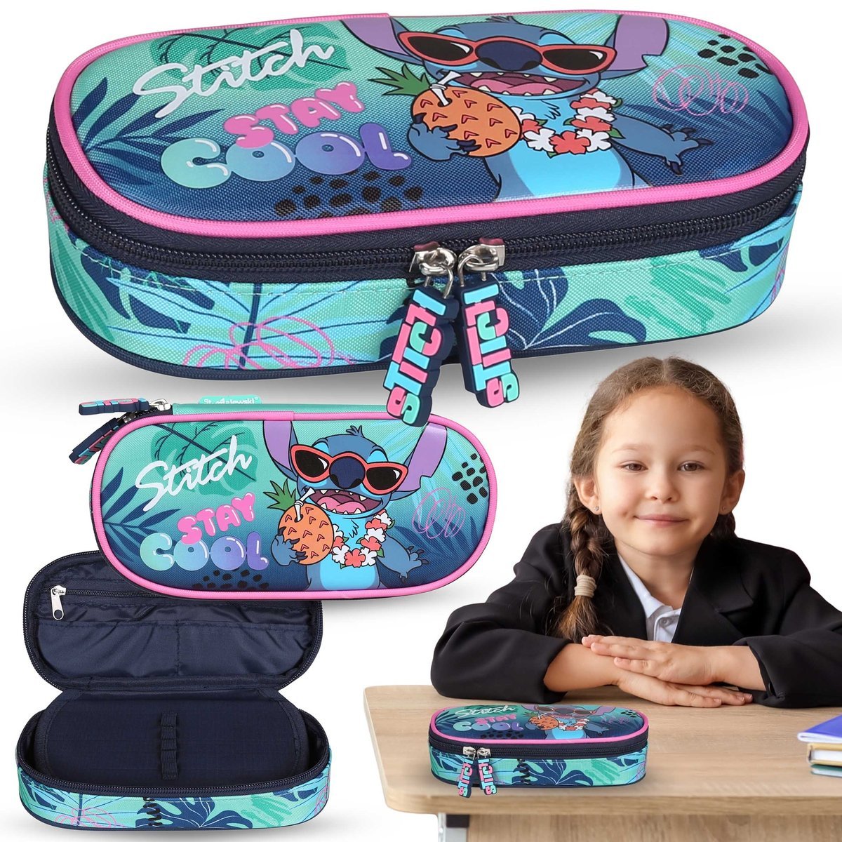 DISNEY Stitch ALOHA KOMOROWY piórnik szkolny, saszetka dla dziewczynki 5x20x9cm