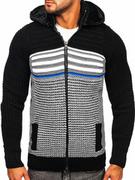 Swetry męskie - Czarny gruby rozpinany sweter męski z kapturem kurtka Denley 2048 - miniaturka - grafika 1