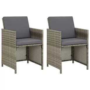 vidaXL Krzesła ogrodowe z poduszkami, 2 szt., polirattan, szare - Fotele i krzesła ogrodowe - miniaturka - grafika 1