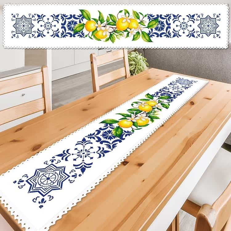 Haft krzyżykowy - Zestaw do haftu - Długi bieżnik z cytrynami