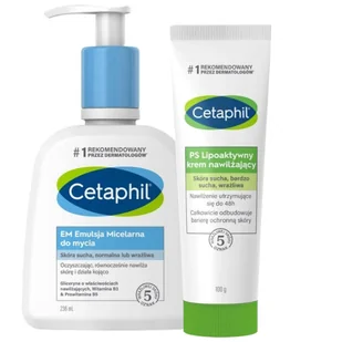 Cetaphil Zestaw: EM Emulsja micelarna do mycia 236ml + PS Lipoaktywny krem nawilżający 100g - Zestawy kosmetyków damskich - miniaturka - grafika 1