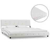 Łóżka - vidaXL Łóżko z materacem, białe, sztuczna skóra, 160 x 200 cm - miniaturka - grafika 1