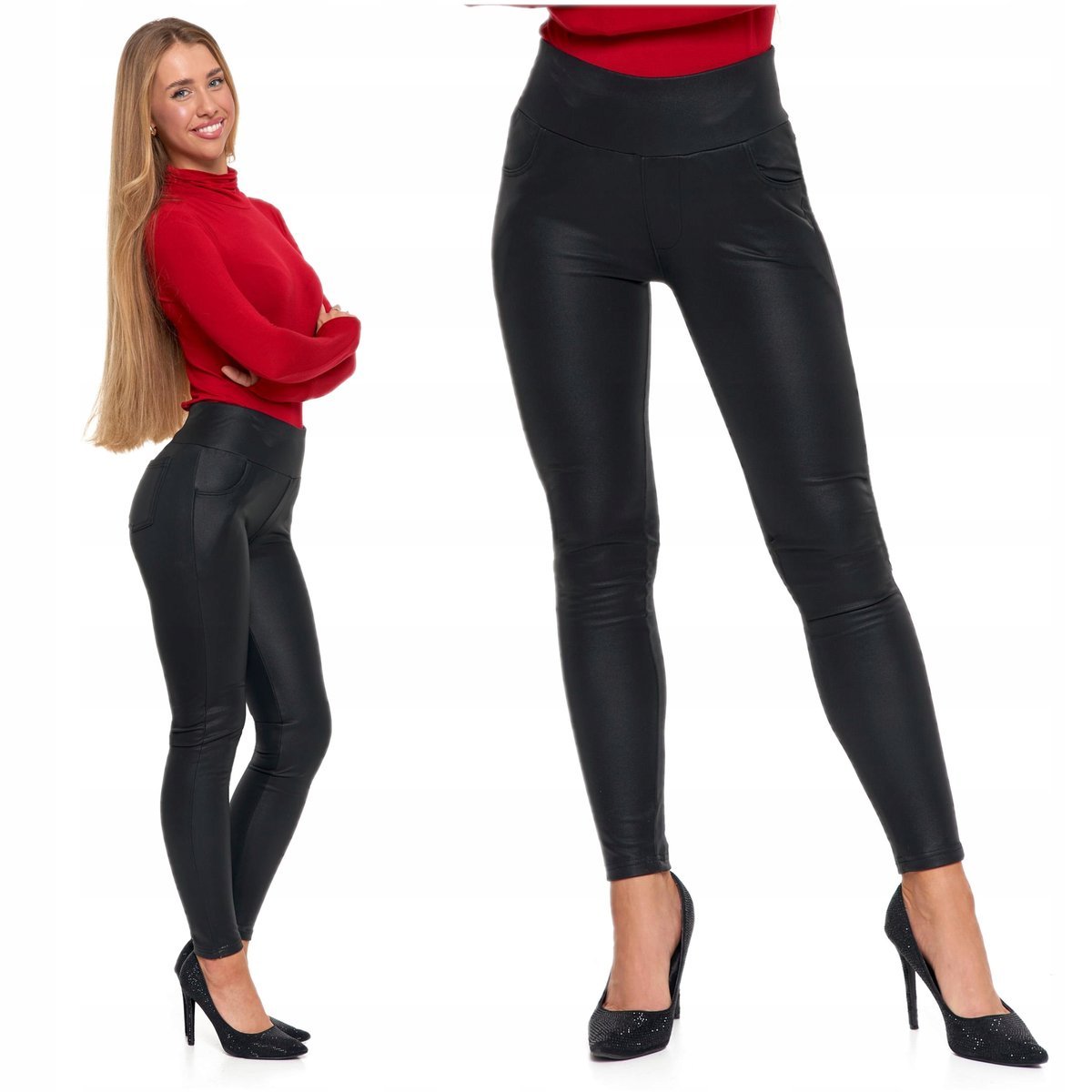 Eleganckie Legginsy Damskie Getry W Stylu Skórzanym Wysoki Stan Moraj Xxl