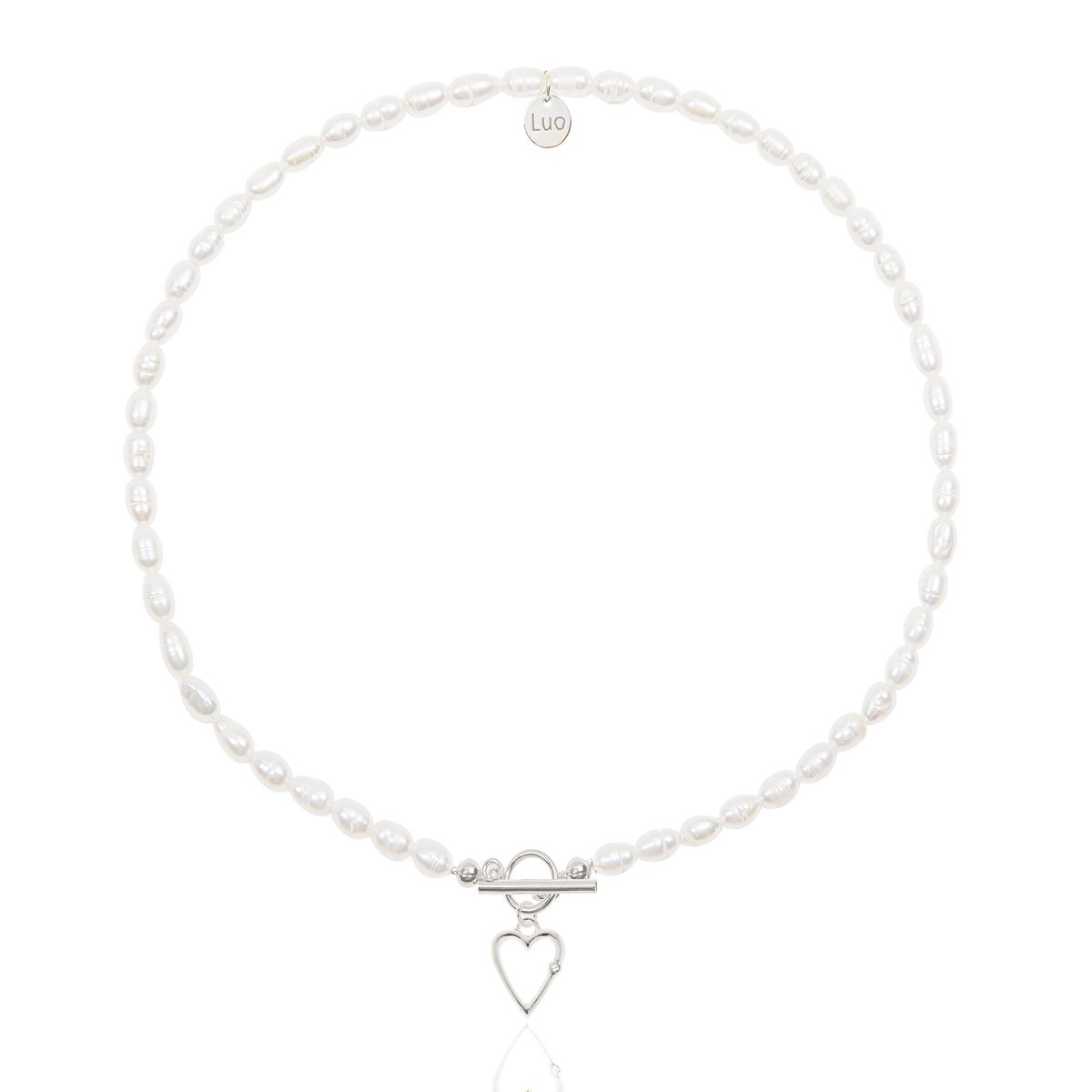 Naszyjnik z naturalnych pereł z sercem i kryształkiem 40 CM
