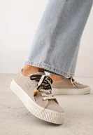 Trampki damskie - Beżowe Niskie Trampki z Podwójnymi Sznurówkami na Tłoczonej Platformie Astedella - miniaturka - grafika 1