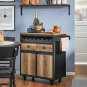 Wózki kuchenne - SoBuy Wózek kuchenny z blatem Wózek do serwowania na kółkach Wózek kuchenny Wyspa kuchenna Szafka kuchenna Vintage brązowa FKW122-SCH WD ok. 89x87x40cm - miniaturka - grafika 1
