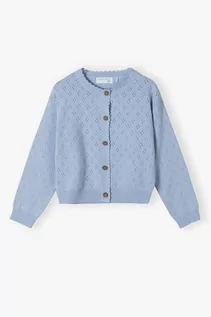 Swetry dla dziewczynek - Niebieski ażurowy sweter dla dziewczynki - grafika 1