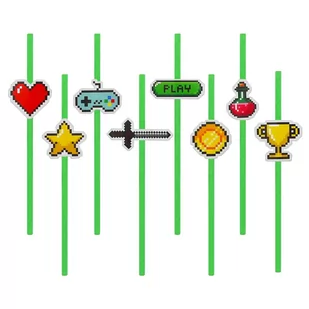 Słomki Papierowe do Picia Game On Piksele 8 szt. - Słomki do napojów - miniaturka - grafika 1