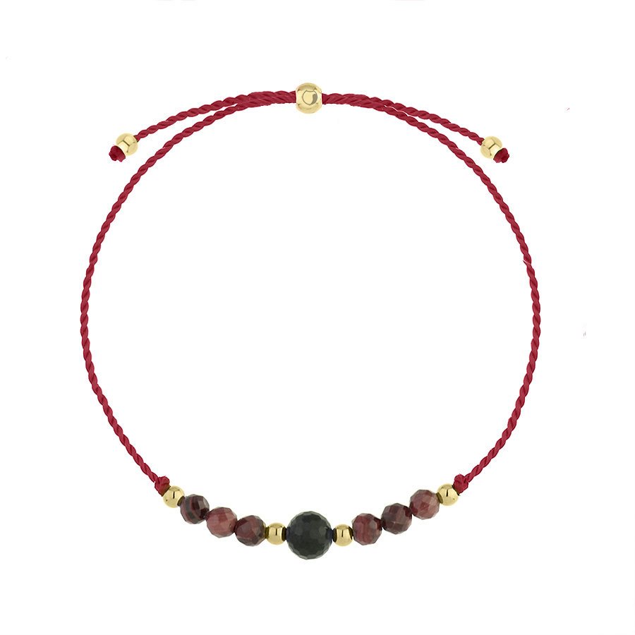 Bransoletka zodiakalna Koziorożec granat i turmalin na sznurku