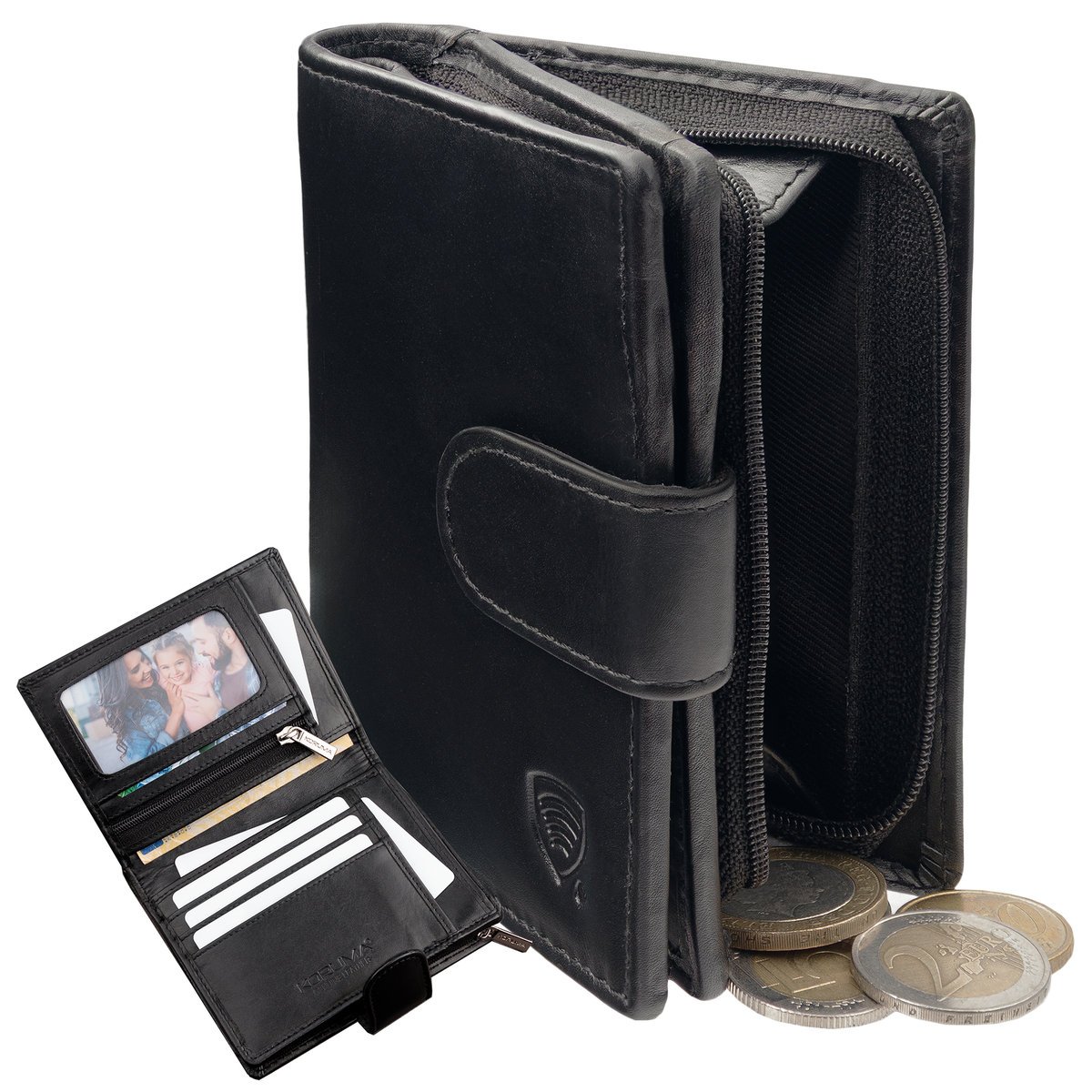 Koruma, Portfel Męski Skórzany RFID, czarny, 2,5x9,5x12,5 cm