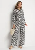Komplety damskie - Czarny Komplet z Wiskozą w Etniczny Wzór Szerokie Spodnie i Koszula Elezaria - miniaturka - grafika 1