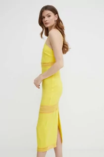 Sukienki - Patrizia Pepe sukienka lniana kolor żółty midi prosta 2A2729 A268 - grafika 1