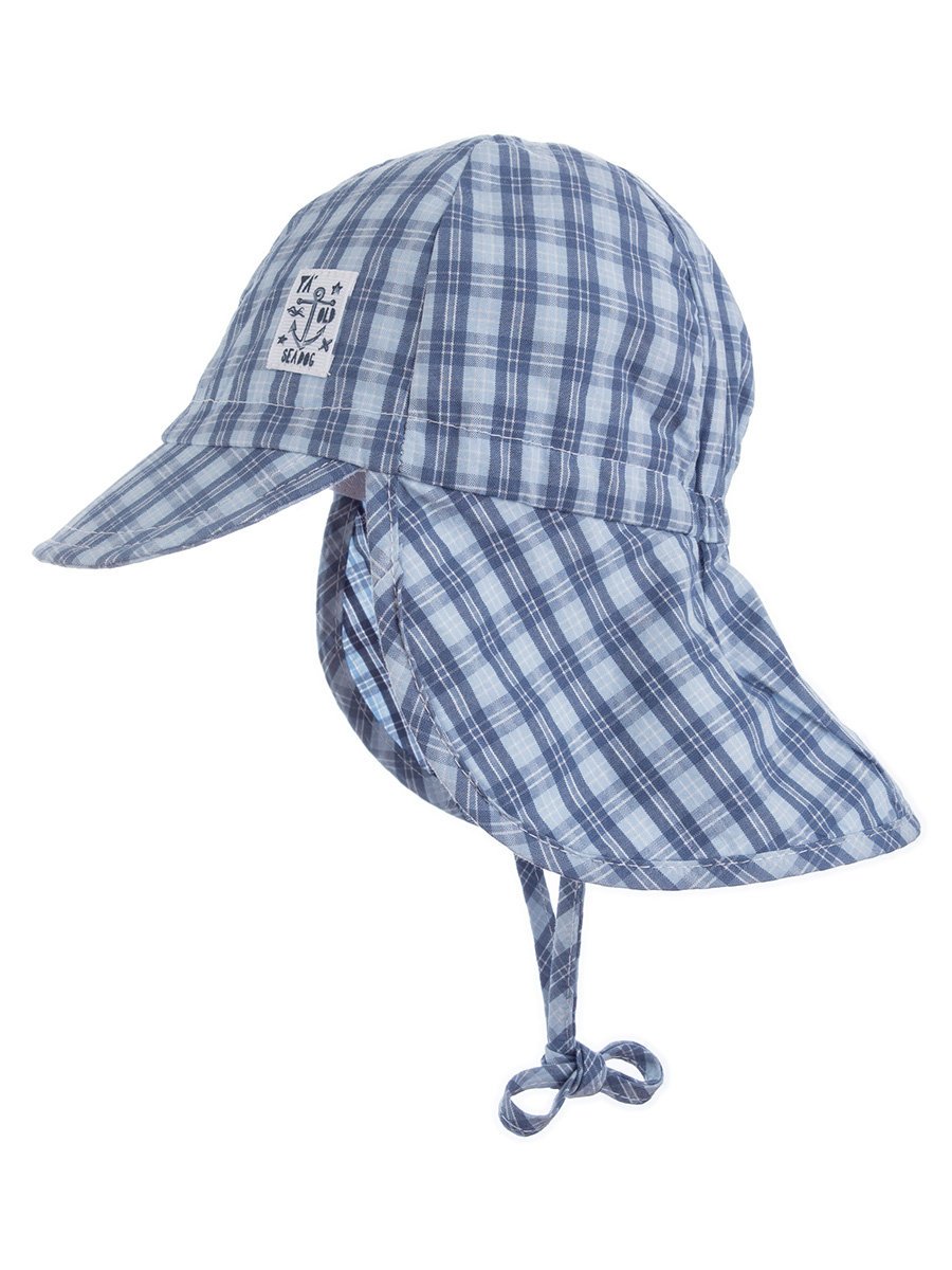 Chłopięca czapka sznurowana z daszkiem i ochroną na kark niebieska Döll