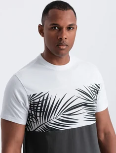 Ombre T-shirt meski dwukolorowy z nadrukiem w liście palmy - grafitowy V2 OM-TSPT-0177 XL - Koszulki męskie - miniaturka - grafika 1