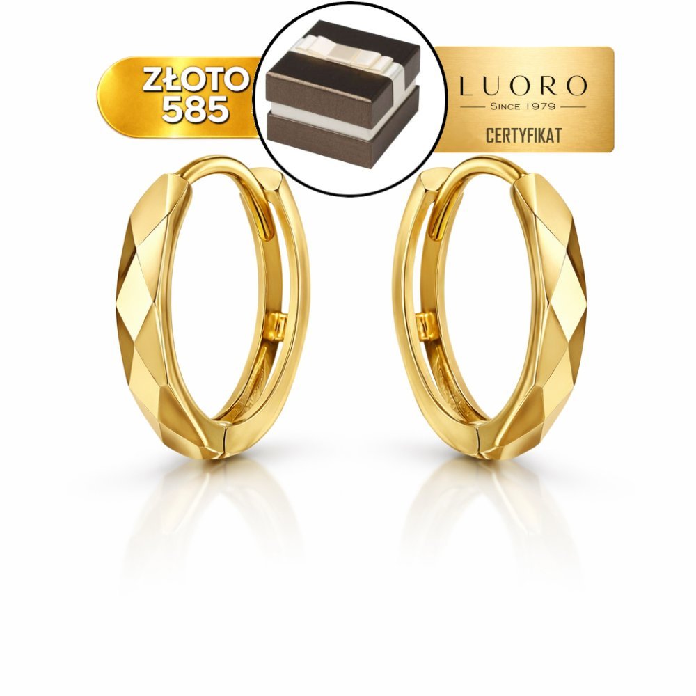 KOLCZYKI ZŁOTE 585 14K DIAMENTOWANE KÓŁECZKA NA KREOLU 12 MM