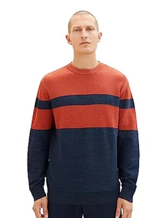 Swetry męskie - TOM TAILOR sweter męski, 32724 - Red Navy Multi Structure, S - grafika 1