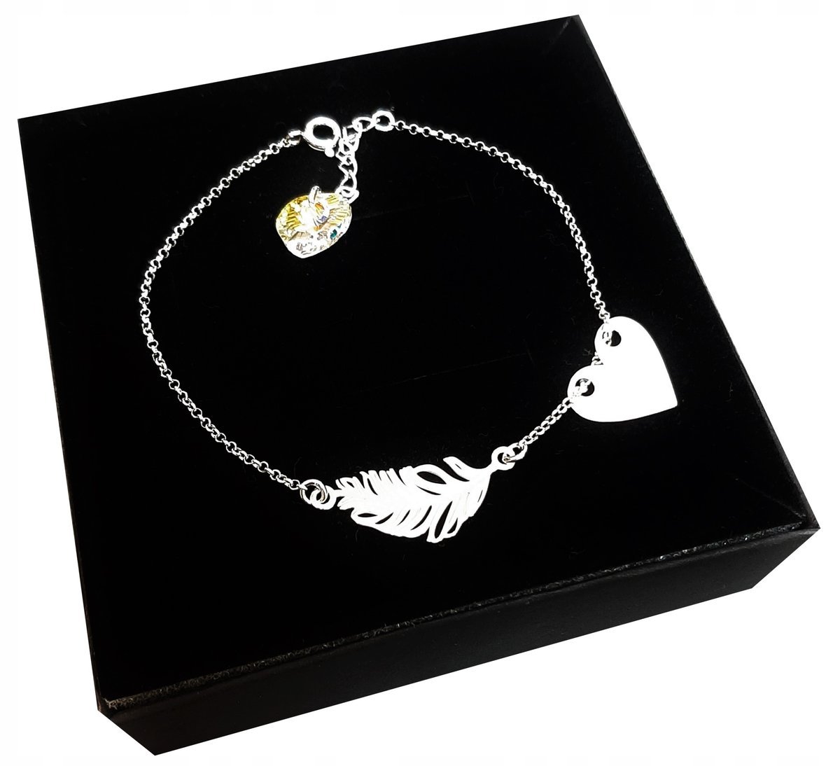 Bransoletka Piórko Serce Grawer Kr Swarovski 925