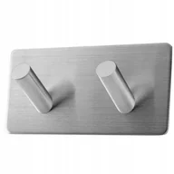 Wieszaki łazienkowe - WIESZAK NA RĘCZNIKI ŁAZIENKOWY UCHWYT 2 HACZYKI SAMOPRZYLEPNY SREBRNY MOCNY - miniaturka - grafika 1