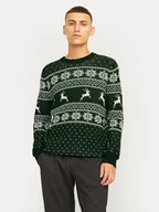Swetry męskie - Jack&Jones Sweter Xmas Gabriel 12266118 Zielony Regular Fit - miniaturka - grafika 1