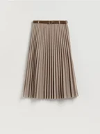 Spódnice - Reserved - Plisowana spódnica midi z paskiem - beżowy - miniaturka - grafika 1