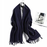 Apaszki i szaliki damskie - Szal szalik damski 100% kaszmirowy granatowy szary - miniaturka - grafika 1