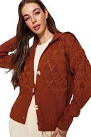 Swetry damskie - Trendyol FeMan Oversize Basic Polo Neck Dzianina kardigan, kafelki, S, Płytka, S - miniaturka - grafika 1