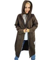 Bluzy damskie - Długa damska bluza z kapturem Ciepły miły materiał Na suwak BETH - miniaturka - grafika 1