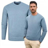 Swetry męskie - SWETER Męski Klasyczny Jednokolorowy Gładki Basic JEANSOWY XL Pako Jeans - miniaturka - grafika 1