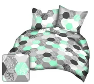 Pościel - Pościel z kory 160x200 szara miętowa heksagony Kora - miniaturka - grafika 1