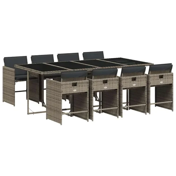 Zestaw mebli ogrodowych rattan PE 8 krzeseł szary, 220x106x73cm