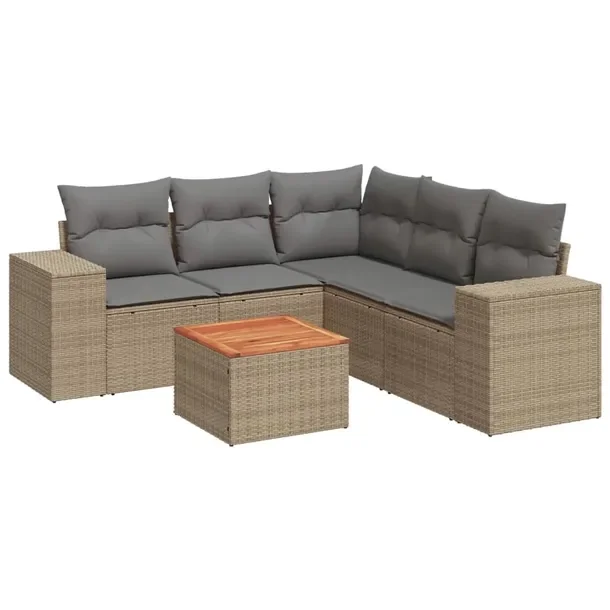 Zestaw mebli ogrodowych PE rattan 6-osobowy, beżowy, 62x62x69 cm