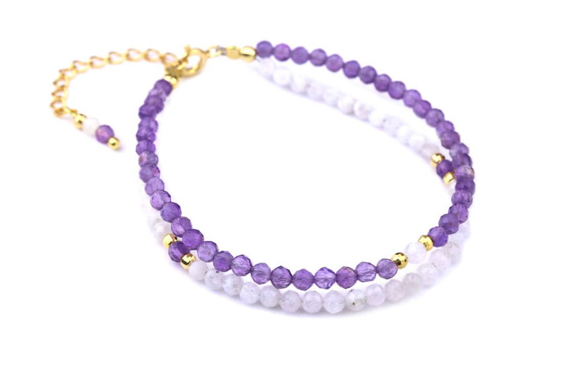 Bransoletka Podwójna Ametyst I Kamień Księżycowy