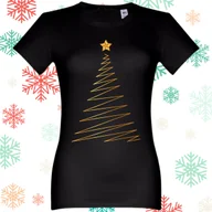 Koszulki i topy damskie - Koszulka świąteczna damska złota choinka czarny t-shirt XL Święta Boże Narodzenie - miniaturka - grafika 1