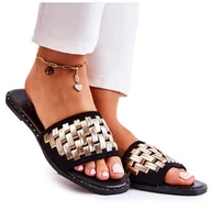 Klapki i japonki damskie - S.Barski Damskie Skórzane Klapki Na Płaskim Obcasie Czarne Hollis - miniaturka - grafika 1