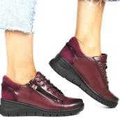Półbuty damskie - DAMSKIE PÓŁBUTY SKÓRZANE NA KOTURNIE VINCEZA ZAPINANE NA ZAMEK I SZNUROWANIE 39964 BORDOWE - miniaturka - grafika 1