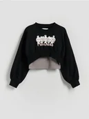 Bluzki dla dziewczynek - Reserved - Bluzka z topem Mimi & Neko - czarny - miniaturka - grafika 1