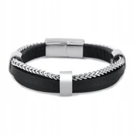 Bransolety męskie - Czarna skórzana bransoletka męska rzemienie łańcuszek Pacific LB-015-S1 - miniaturka - grafika 1