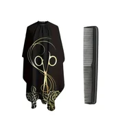 Peleryny fryzjerskie - TEMU 2 szt. zestaw (1 fartuch + 1 grzebień) olśniewający czarny złocisty fartuch fryzjerski z różą, pełny okrycie, oddychający, bez wypadania włosów, - miniaturka - grafika 1