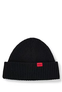 HUGO Xishon męska czapka prążkowana z czerwonym logo, czarny (Black1), jeden rozmiar - Czapki damskie - miniaturka - grafika 1