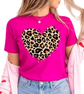 Koszulki i topy damskie - Fuksjowa koszulka serce panterka wzór panterka1 - miniaturka - grafika 1