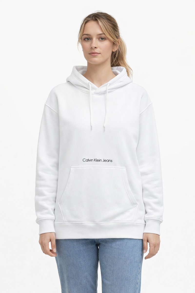 CALVIN KLEIN JEANS BIAŁA BLUZA Z KAPTUREM Z NADRUKIEM S 2I3A