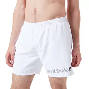 BOSS Szorty kąpielowe Dolphin z tkaniny pochodzącej z recyklingu z nadrukiem logo, White100, L - Kąpielówki męskie - miniaturka - grafika 1